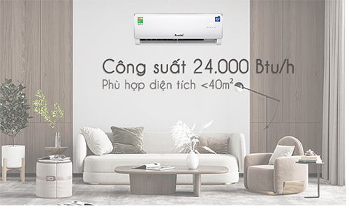 Điều hòa có công suất 24000btu thích hợp với diện tích 30m2 đến 40m2