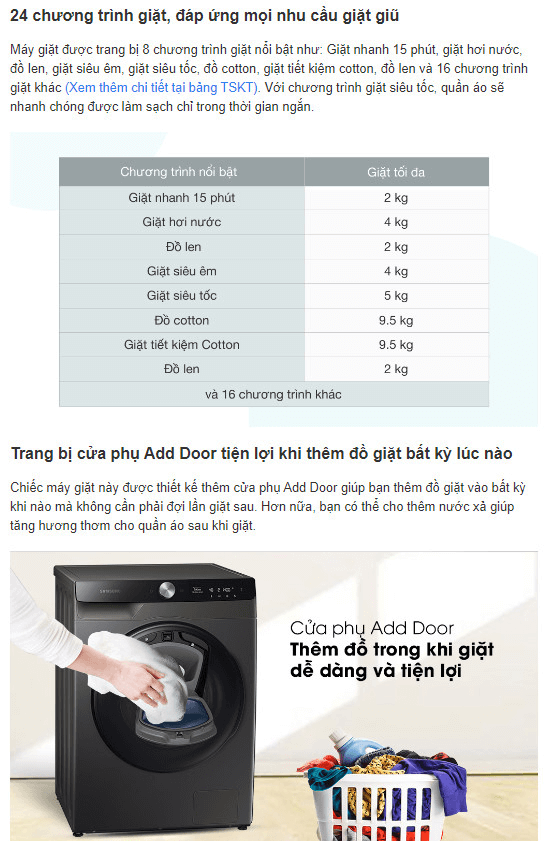 Giá Máy Giặt sấy Samsung Inverter 9.5Kg sấy 6Kg WD95T754DBX SV