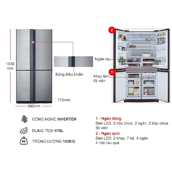 giá Tủ Lạnh Sharp Inverter SJ-FX680V-ST 4 Cánh 678 Lít