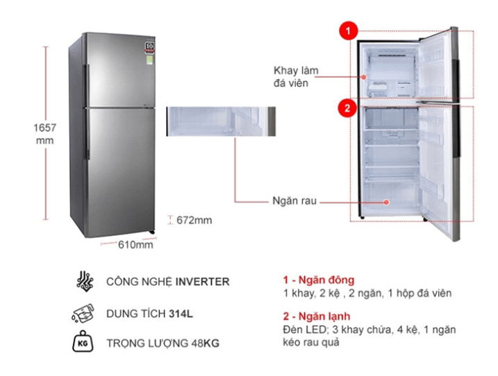 giá Tủ Lạnh Sharp Inverter SJ-X316E-SL 2 Cánh 314 Lít